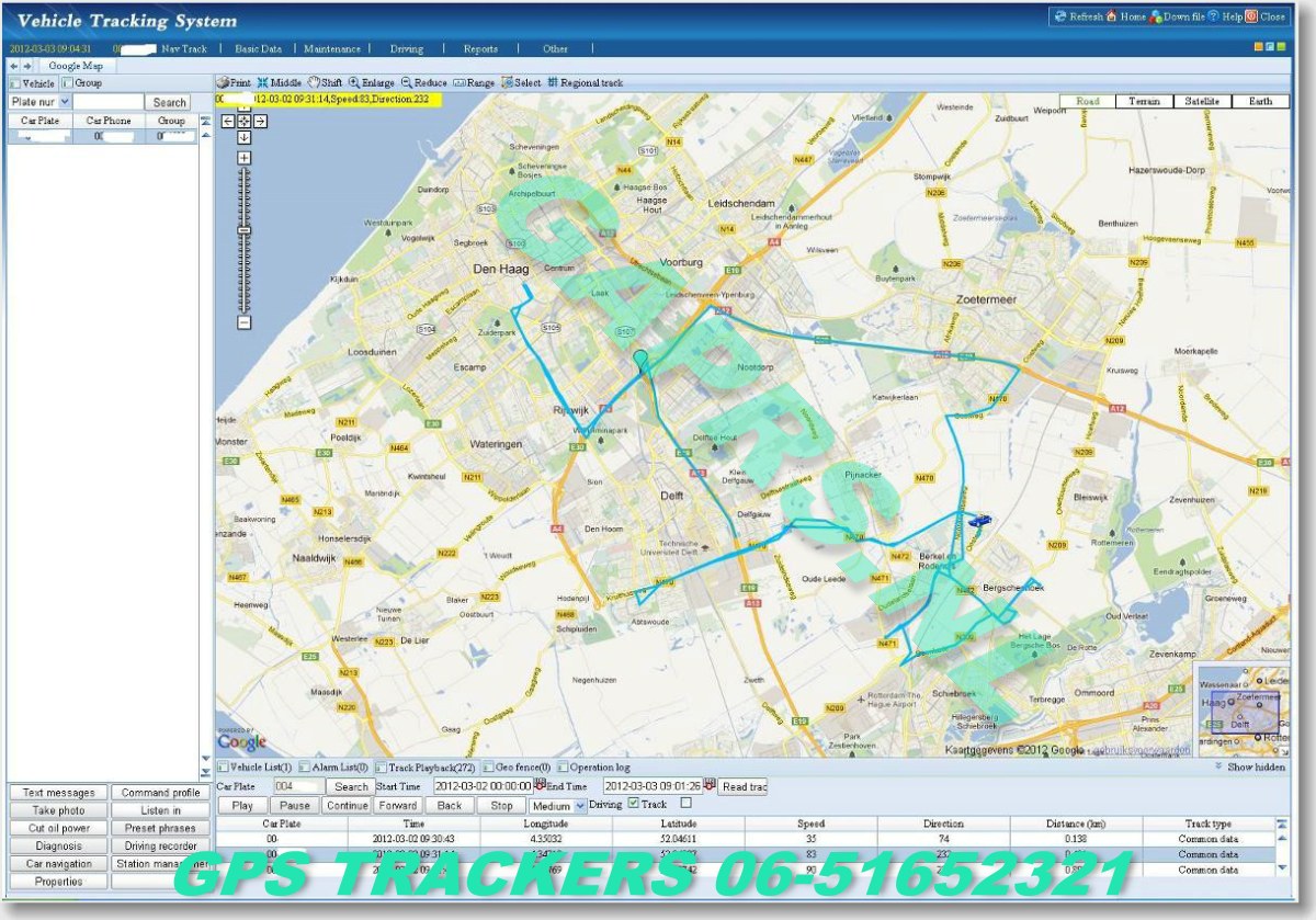 GAPRS  gebruiksklare waterdichte waterdichte gps tracker kaart ingezoomd Randstad