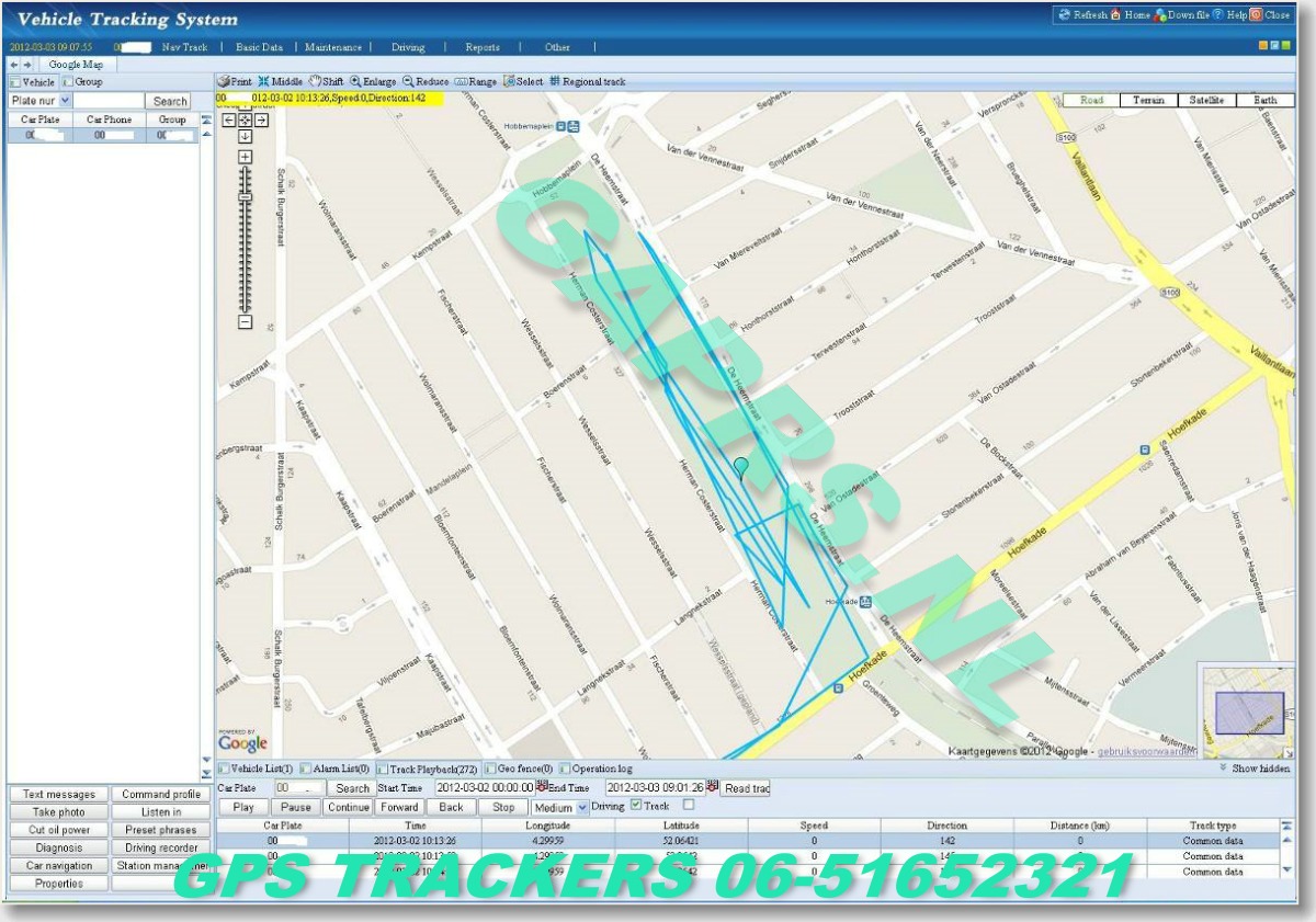 Rondlopen op de Haagsche markt, GAPRS gebruiksklare magneet magneet gps tracker kaart ingezoomd op kaart